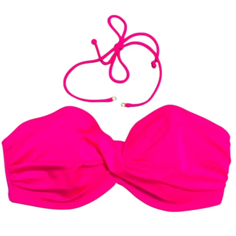 Victorias Secret Bikini Top 34D Pink Shimmer Bandeau Push-Up Twist Gold VS Logo - Picture 2 of 10